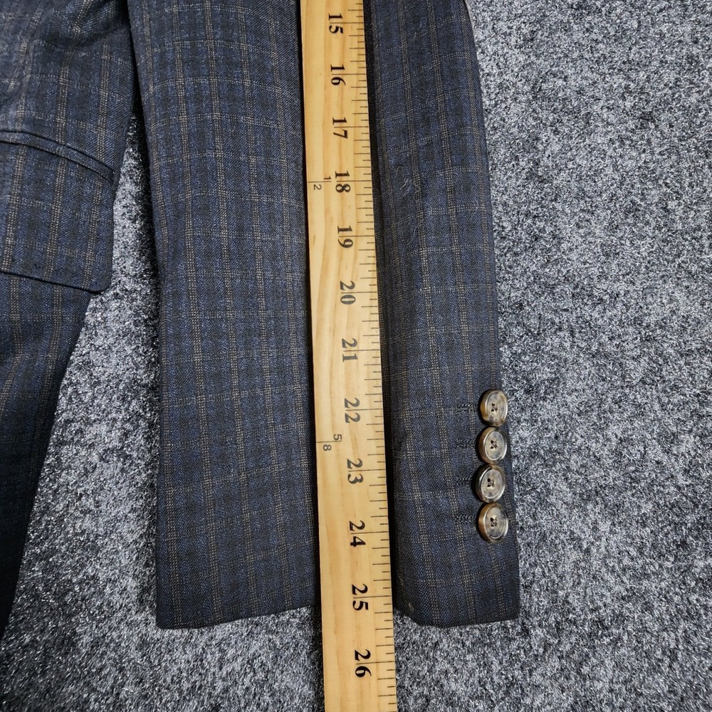 Johnston & Murphy Blazer Mens S Grey Plaid Brown Elbow Patches Sport Coat - Picture 13 of 14